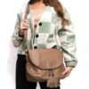 Grand sac bandoulière " Sara Moda " avec poche à l'avant - Taupe - Thumbnail Image 1
