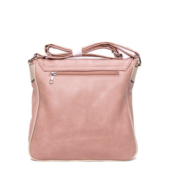 Grand sac bandoulière " Erick Style " format carré à 5 compartiments - Rose pastel / Beige / Marron – Image 5