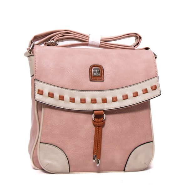 Grand sac bandoulière " Erick Style " format carré à 5 compartiments - Rose pastel / Beige / Marron