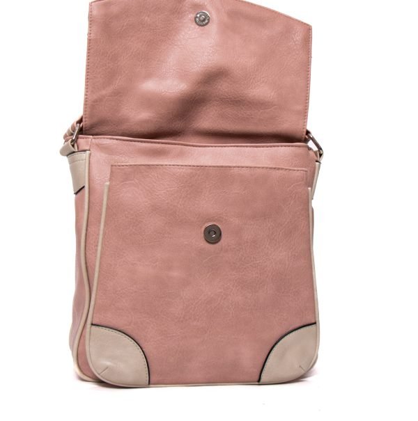 Grand sac bandoulière " Erick Style " format carré à 5 compartiments - Rose pastel / Beige / Marron – Image 6