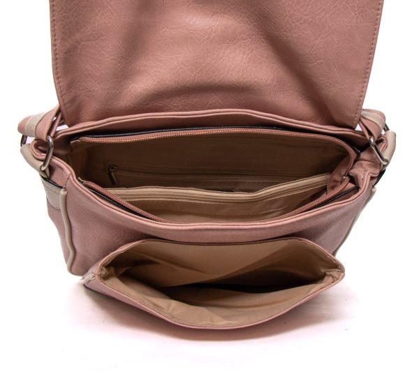 Grand sac bandoulière " Erick Style " format carré à 5 compartiments - Rose pastel / Beige / Marron – Image 4