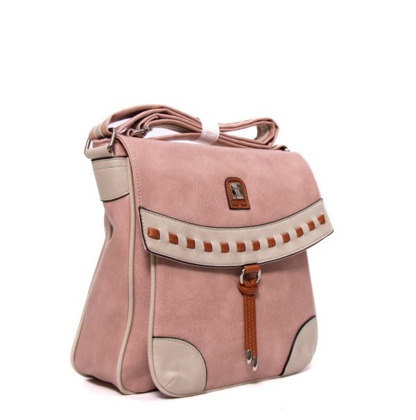 Grand sac bandoulière " Erick Style " format carré à 5 compartiments - Rose pastel / Beige / Marron – Image 2