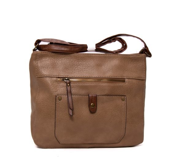 Grand Sac bandoulière " Sara Fashion Bags "  avec compartiment avant / arrière - Taupe – Image 3