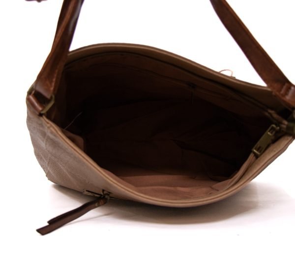 Grand Sac bandoulière " Sara Fashion Bags "  avec compartiment avant / arrière - Taupe – Image 7