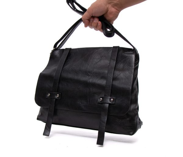 Sac bandoulière " Paolo Bags " MOYENNE TAILLE à triple compartiments effet cartable - Noir – Image 5