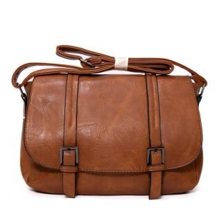 Alternative view of Sac bandoulière effet cartable vintage – Marron