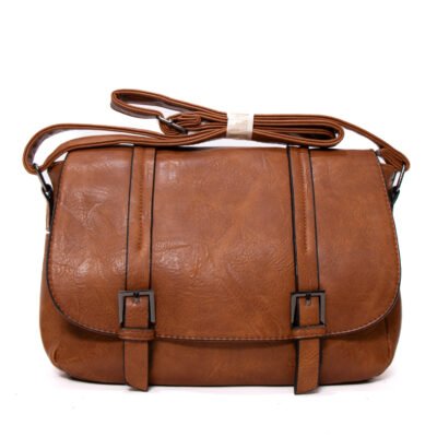 Alternative view of Sac bandoulière effet cartable vintage – Marron
