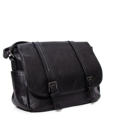 Sac bandoulière effet cartable vintage – Noir