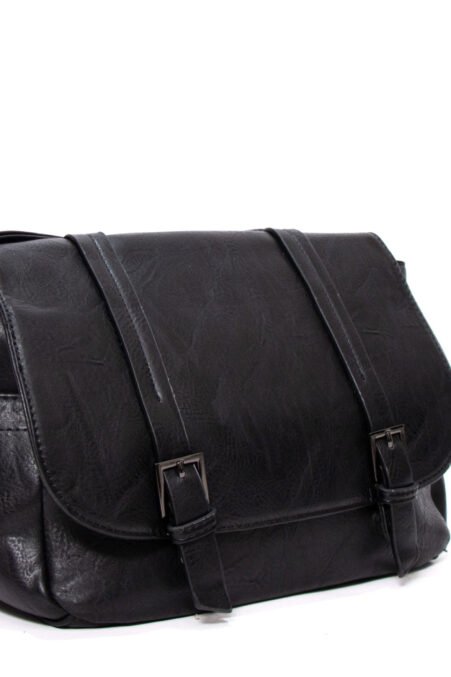Sac bandoulière effet cartable vintage – Noir