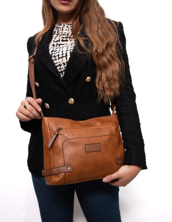 Sac bandoulière ” Sara Fashion Bags ” avec compartiment avant / arrière – Marron