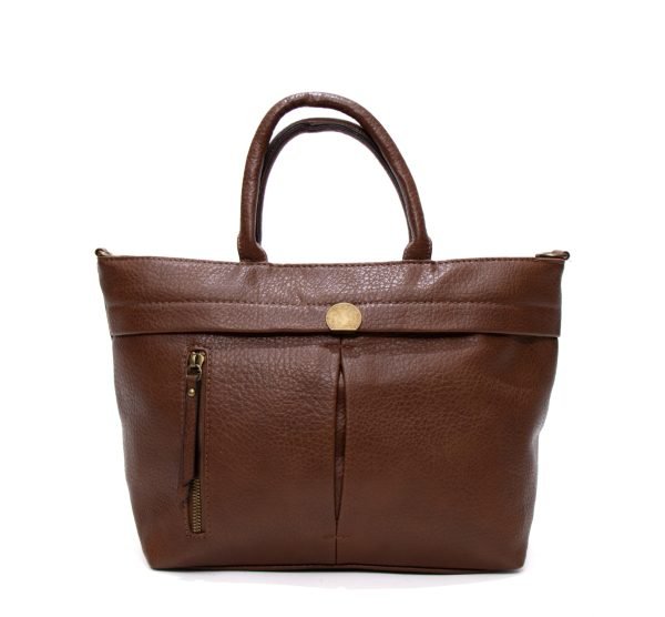Sac à main " Sara Moda " trapèze avec poche avant - Marron foncé