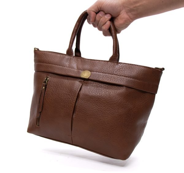 Sac à main " Sara Moda " trapèze avec poche avant - Marron foncé – Image 3