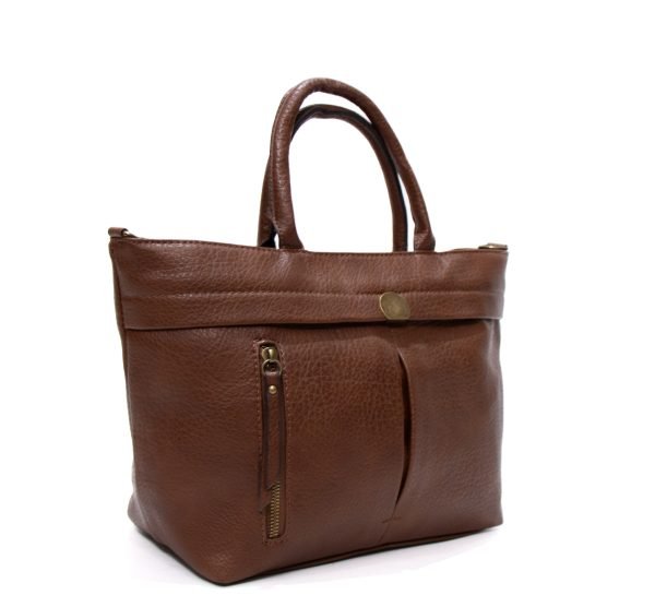 Sac à main " Sara Moda " trapèze avec poche avant - Marron foncé – Image 4