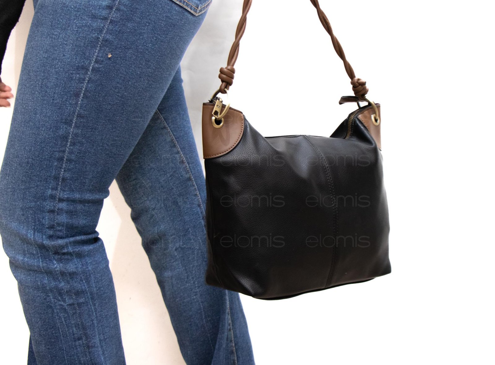 Sac bandoulière " KAHLO&CO " effet bourse - Noir / Marron – Image 2