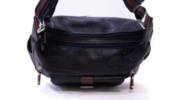 Sac bandoulière " Erick style " à 6 compartiments avec boucle - Marron foncé / Noir – Image 4