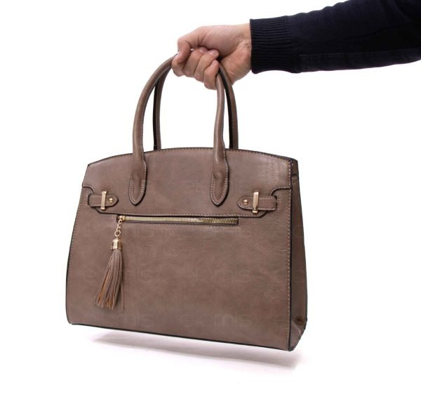 Grand sac à main " Oudannu " avec compartiment avant et arrière - Taupe – Image 3