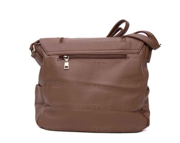 Sac bandoulière " Erick Style " à triple compartiments avec deux ouvertures décoratives - Taupe – Image 5