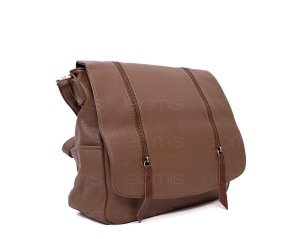 Sac bandoulière " Erick Style " à triple compartiments avec deux ouvertures décoratives - Taupe – Image 3