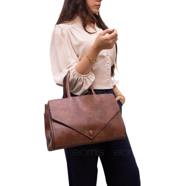 Sac cartable moyenne taille " Marina Rylan " à triple compartiments interne - Marron foncé – Image 2