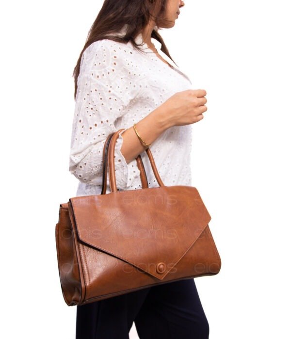 Sac cartable moyenne taille ” Marina Rylan ” à triple compartiments interne – Marron – Image 3