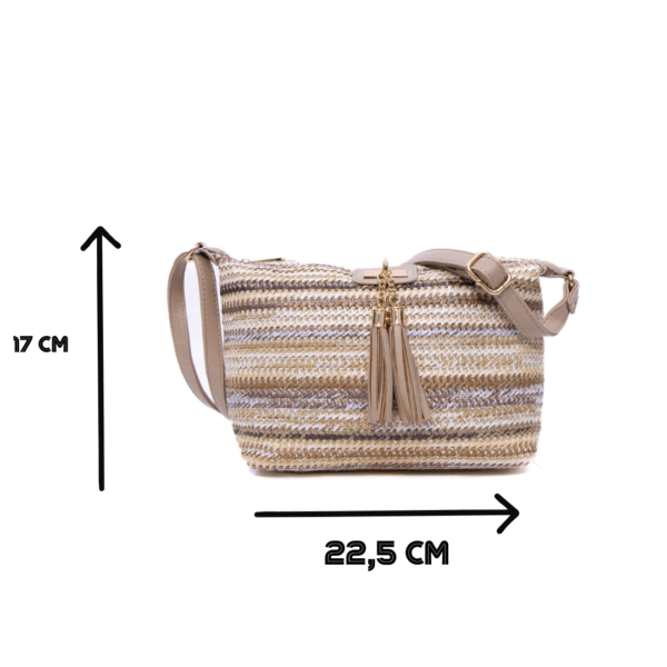 Sac bandoulière " Elisa Bag " multicolore en tissus - Finitions cuir synthétique Taupe – Image 3