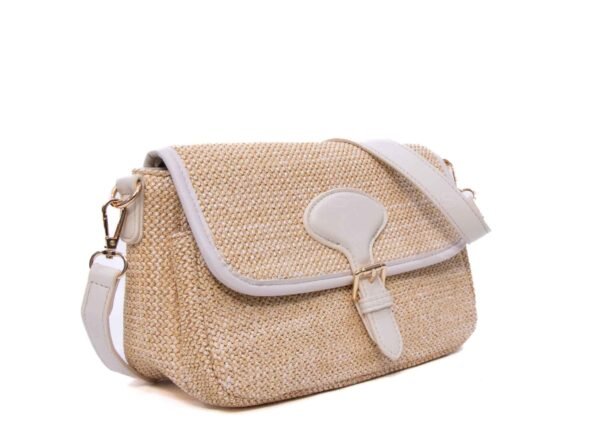 Sac bandoulière moyenne taille "Erick Style " à double bandoulière - tissus Abricot / cuir synthétique beige clair – Image 2