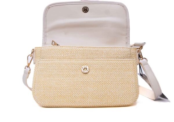 Sac bandoulière moyenne taille "Erick Style " à double bandoulière - tissus Paille / cuir synthétique beige clair – Image 7