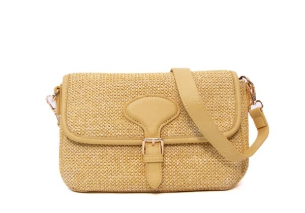 Sac bandoulière moyenne taille "Erick Style " à double bandoulière - tissus / cuir synthétique Jaune pastel