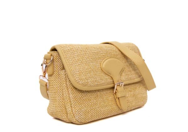 Sac bandoulière moyenne taille "Erick Style " à double bandoulière - tissus / cuir synthétique Jaune pastel – Image 3