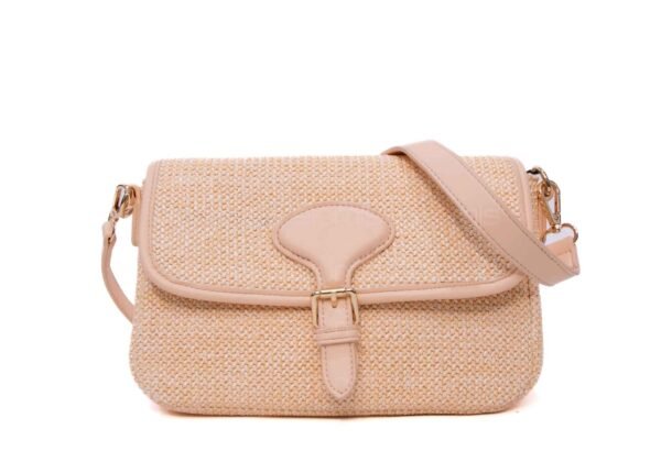 Sac bandoulière moyenne taille "Erick Style " à double bandoulière - tissus / cuir synthétique Rose pastel