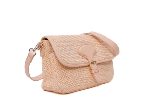 Sac bandoulière moyenne taille "Erick Style " à double bandoulière - tissus / cuir synthétique Rose pastel – Image 2