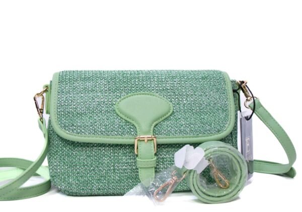 Sac bandoulière moyenne taille "Erick Style " à double bandoulière tissus / cuir synthétique - Vert – Image 10