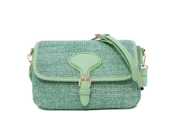 Sac bandoulière moyenne taille "Erick Style " à double bandoulière tissus / cuir synthétique - Vert – Image 2