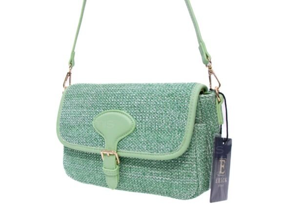 Sac bandoulière moyenne taille "Erick Style " à double bandoulière tissus / cuir synthétique - Vert – Image 4