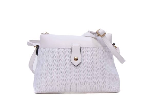 Sac bandoulière moyenne taille " Herbosa " effet paille - Blanc – Image 3