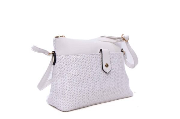 Sac bandoulière moyenne taille " Herbosa " effet paille - Blanc – Image 4