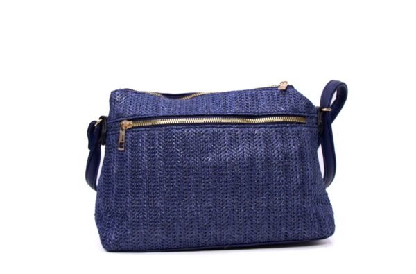 Sac bandoulière moyenne taille " Herbosa " effet paille - Bleu foncé – Image 4