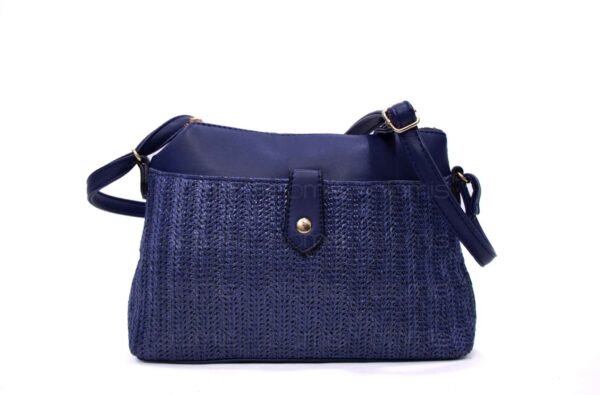 Sac bandoulière moyenne taille " Herbosa " effet paille - Bleu foncé