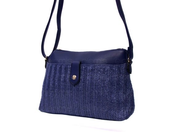 Sac bandoulière moyenne taille " Herbosa " effet paille - Bleu foncé – Image 3