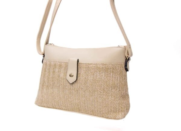 Sac bandoulière moyenne taille " Herbosa " effet paille - Beige clair