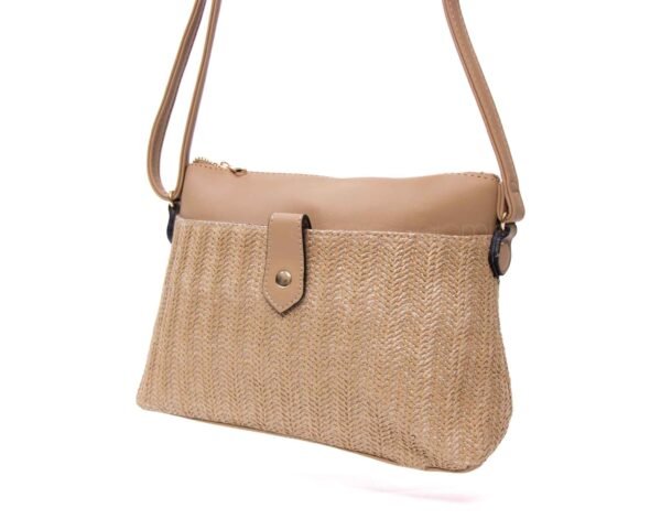 Sac bandoulière moyenne taille " Herbosa " effet paille - Beige foncé – Image 2