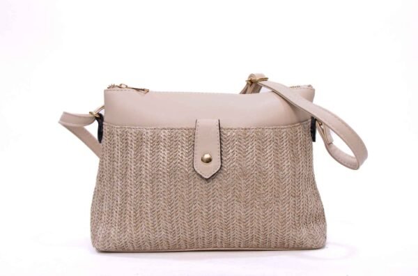 Sac bandoulière moyenne taille " Herbosa " effet paille - Taupe