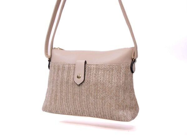 Sac bandoulière moyenne taille " Herbosa " effet paille - Taupe – Image 3