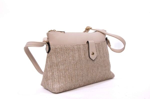 Sac bandoulière moyenne taille " Herbosa " effet paille - Taupe – Image 2