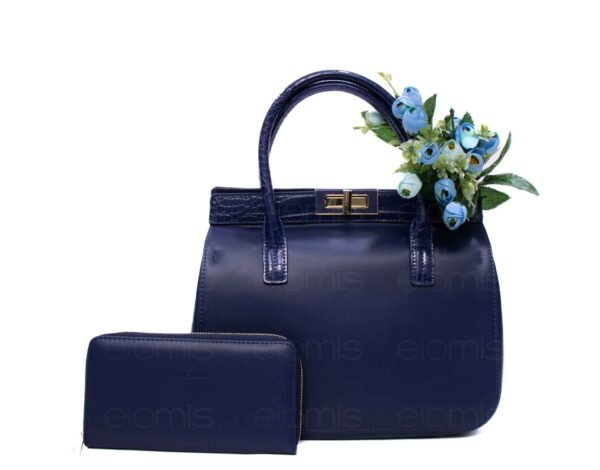 Sac à main + Portefeuille " CHRISBELLA " avec finition Cr,;oco - Bleu foncé