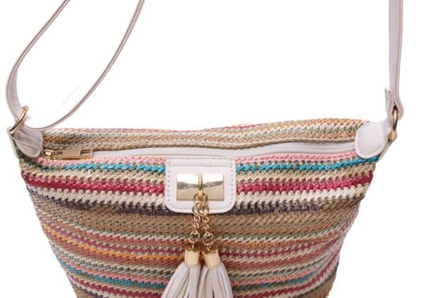 Sac bandoulière " Elisa Bag " multicolore en tissus - Finitions cuir synthétique beige clair – Image 6