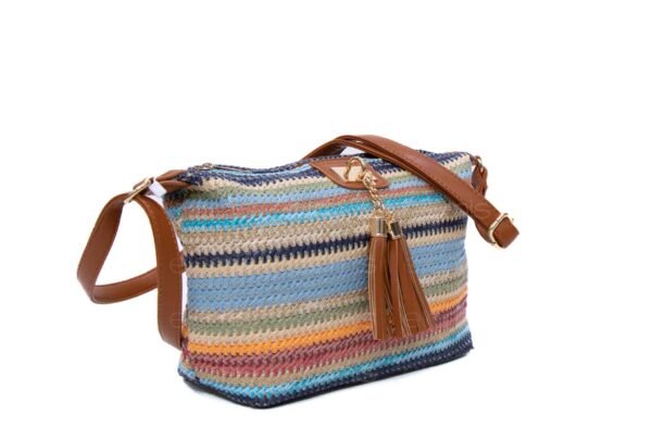 Sac bandoulière " Elisa Bag " multicolore en tissus - Finitions cuir synthétique Marron – Image 2