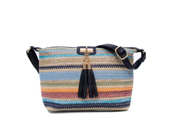 Sac bandoulière " Elisa Bag " multicolore en tissus - Finitions cuir synthétique Noir