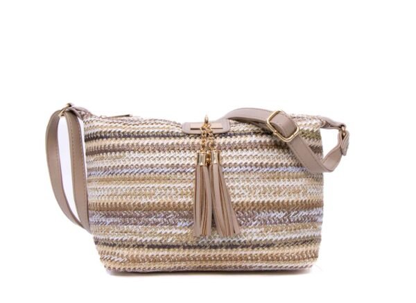 Sac bandoulière " Elisa Bag " multicolore en tissus - Finitions cuir synthétique Taupe – Image 8