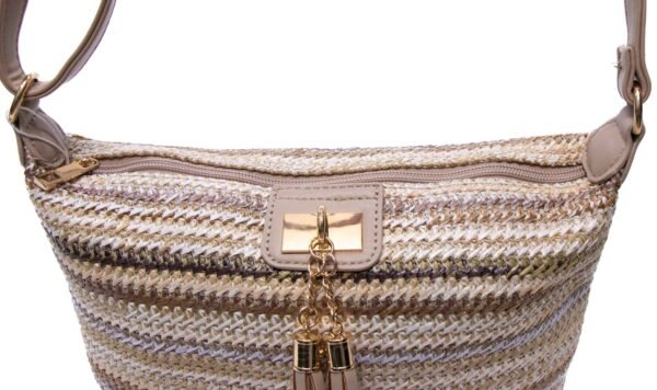 Sac bandoulière " Elisa Bag " multicolore en tissus - Finitions cuir synthétique Taupe – Image 7